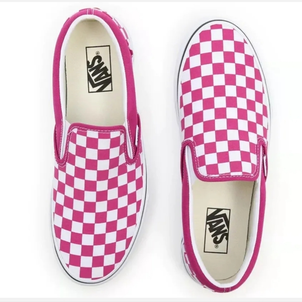Vans Classic Slip On Checkerboard Fuchsia Red/True White Men's Shoes